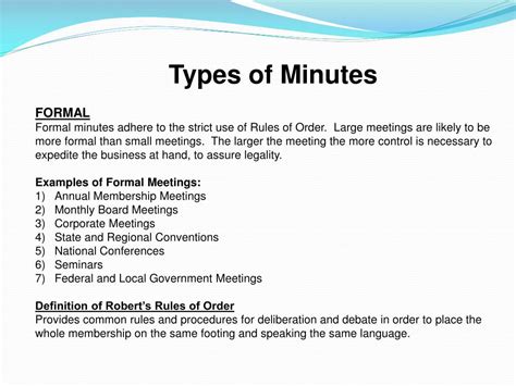 What are the 4 types of minutes?