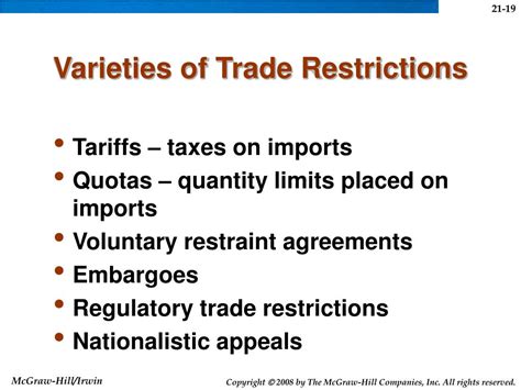 What are the 4 types of trade restrictions?