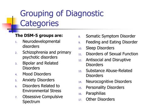 What are the 5 DSM categories?