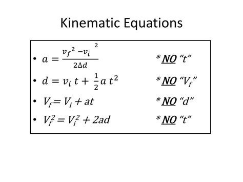 What are the 5 major formulas for kinematics?