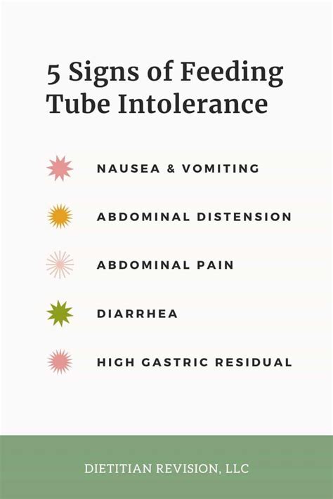 What are the 5 signs of feeding tube intolerance?