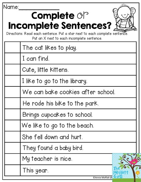 What are the 5 things that make a complete sentence?