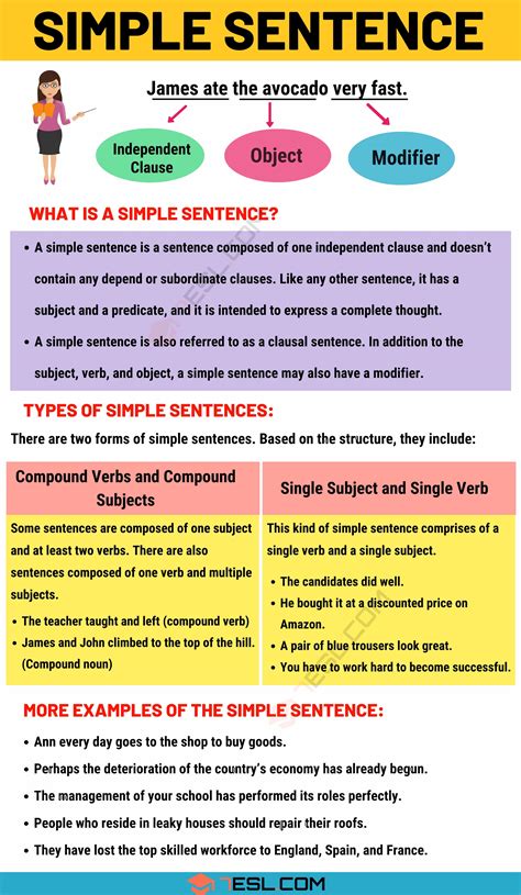 What are the 5 types of simple sentences?