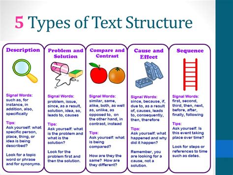 What are the 5 types of text structure in PowerPoint?