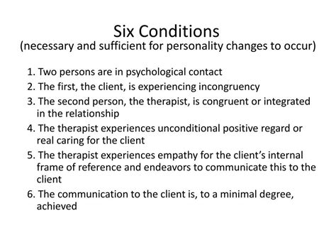 What are the 6 core conditions in counselling?