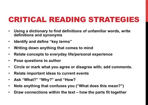 What are the 7 critical reading strategies?