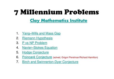 What are the 7 mathematical problems?