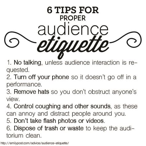 What are the 7 rules in theatre audience etiquette?