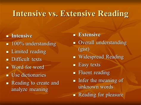 What are the characteristics of intensive and extensive reading?