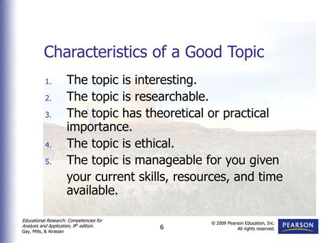 What are the characteristics of selecting a topic?