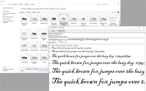 What are the different fonts for Windows 10?