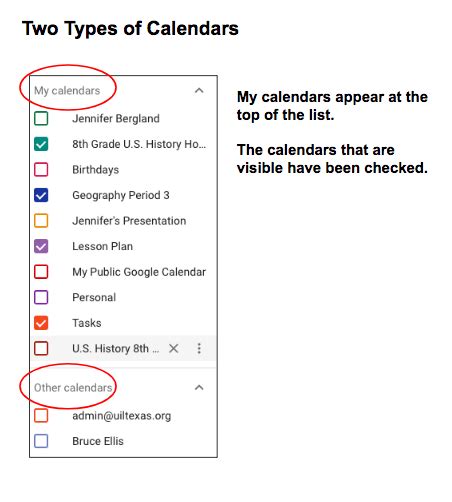 What are the different types of Google Calendar?