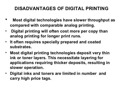 What are the disadvantages of digital printing?