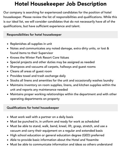 What are the duties and responsibilities of a housekeeper?