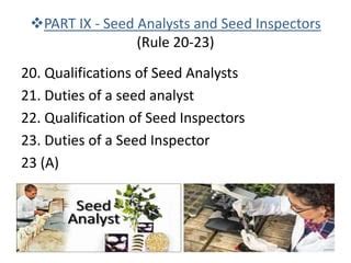 What are the duties of a seed analyst?