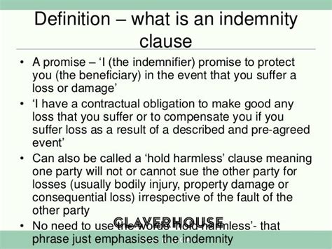 What are the exceptions to the indemnity clause?