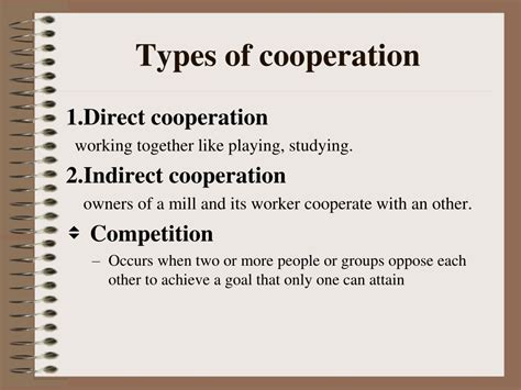 What are the five types of cooperation?