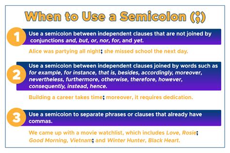 What are the four 4 rules for using semicolons?