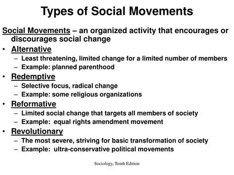 What are the four basic types of social movements How do they differ?