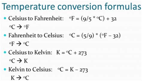 What are the four temperature formulas?