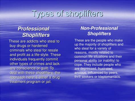 What are the four types of shoplifters?