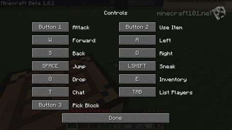 What are the key controls for Minecraft?