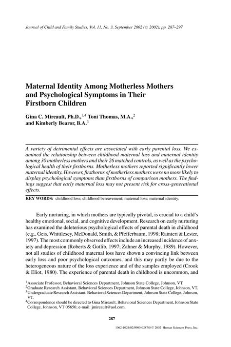 What are the psychological effects of motherless children?