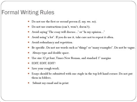 What are the rules for formal essay?