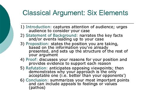 What are the six parts of the classical argument?