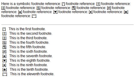 What are the symbols for footnotes?