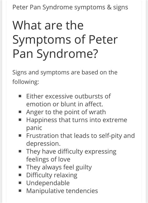 What are the symptoms of Peter Pan syndrome?