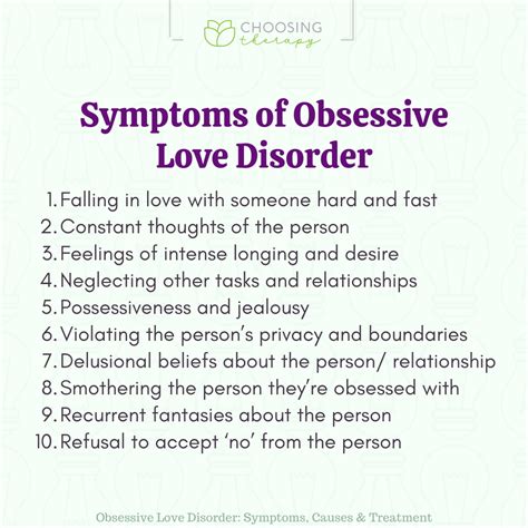 What are the symptoms of obsessive love disorder?