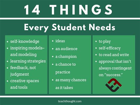 What are the three greatest needs of a student?