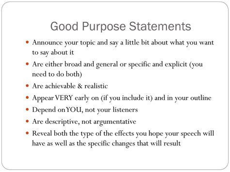 What are the three points of a purpose statement?