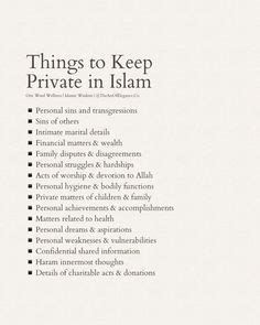 What are the three things to keep private in Islam?