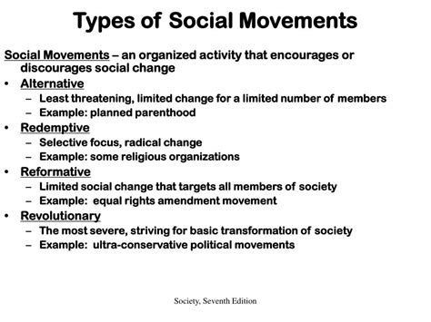 What are the types of social change movement?