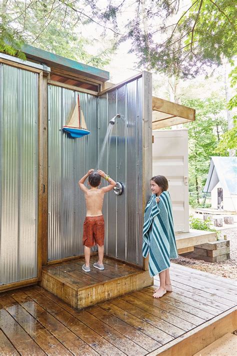 What do you put under an outdoor shower?