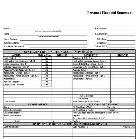 What does a personal financial statement look like?