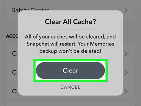 What does clearing cache on Snapchat do?