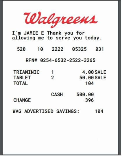 What does code 100 mean in Walgreens?