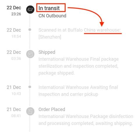 What does in transit status 1 mean on Shein?