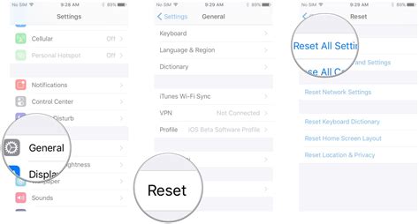 What does reset all settings do?