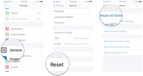 What does reset settings do?