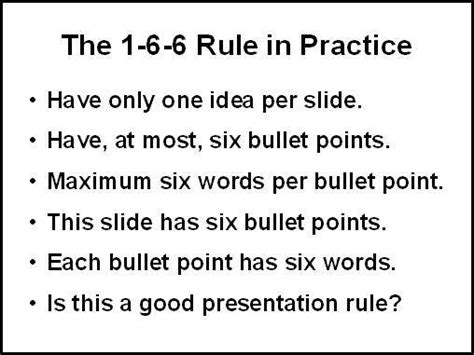 What does the 1-6-6 guideline say that each slide should have?