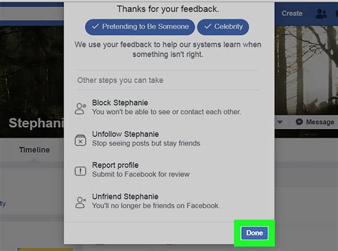 What happens after you report someone on Facebook?