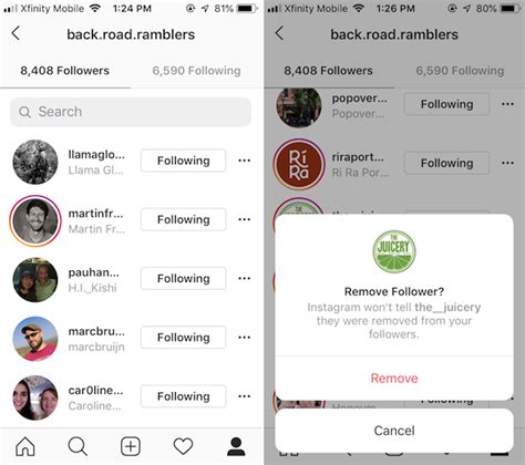 What happens if I remove a follower on Instagram?