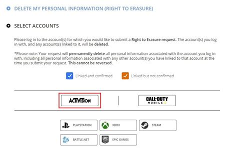 What happens to linked accounts when you delete Activision account?