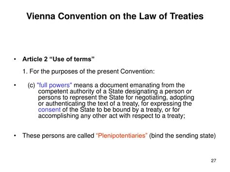 What is Article 27 of the Vienna Convention?