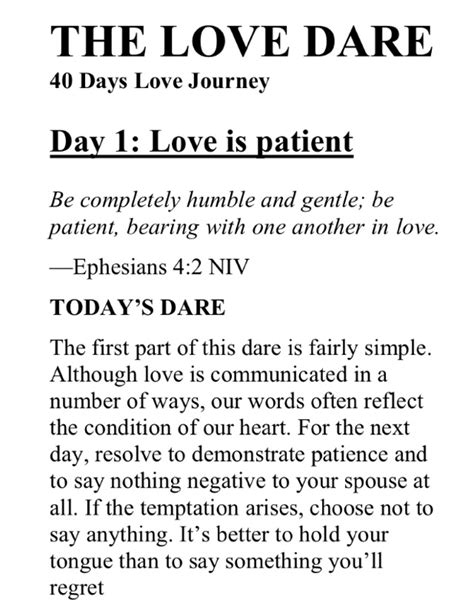 What is Day 1 of the Love Dare?