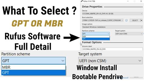 What is GPT and MBR in Rufus?